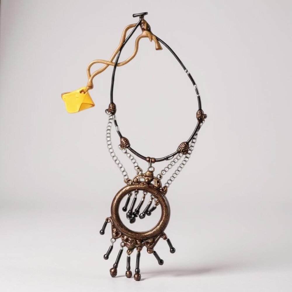 Boutique Steampunk Industrial Style Necklace Silver Toned Black Beads Deebaubles